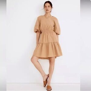 Madewell Cotton Puff Sleeve Cutout Dress in Khaki size Large